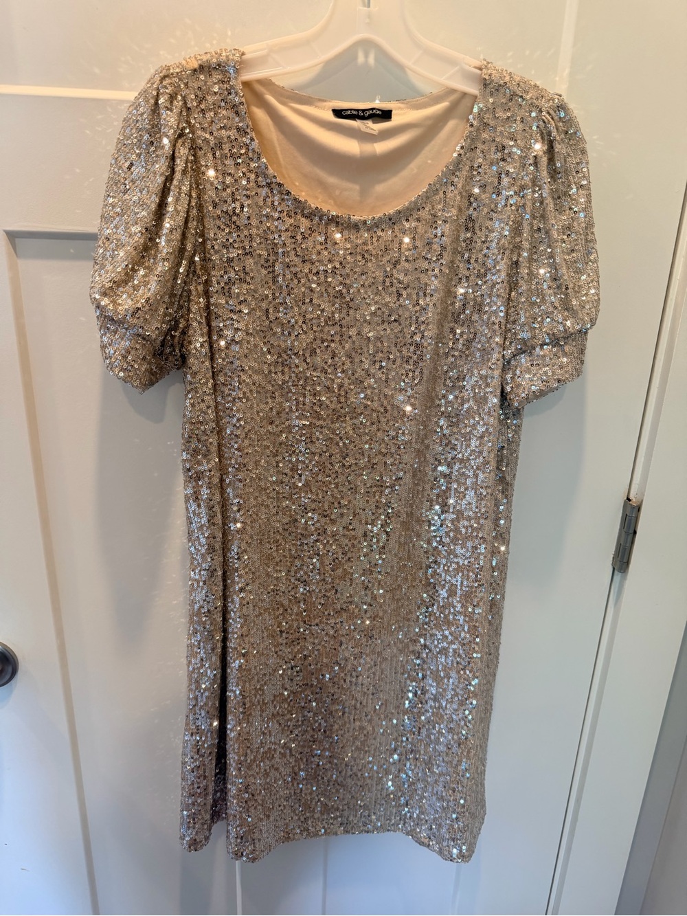 Cable & Gauge Champagne Sequin Puff Sleeve Party Dress Size Large